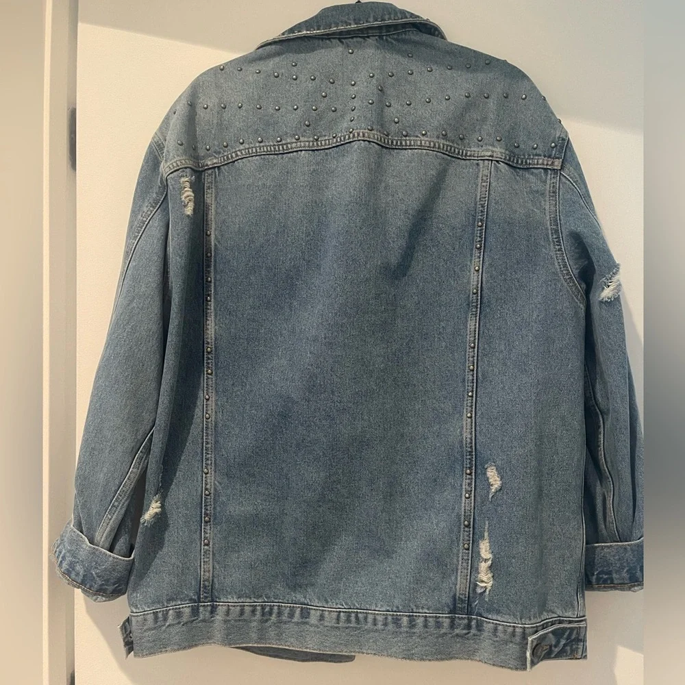 Free People L Studded Denim Trucker Jacket - Picture 4 of 8